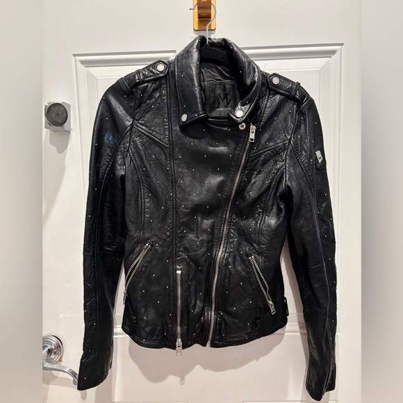 MAURITIUS Jackets & Blazers - MAURITIUS Black Leather Saddy Studded Moto Jacket Size